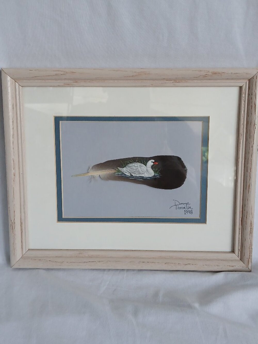 1998 Donnie Thornton Artwork, Grumpy Mute Swan, Painted On A Feather